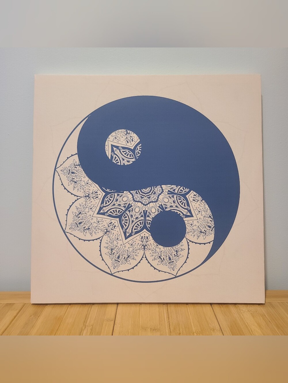 Yin Yang Mandala Canvas Decorative Accent Blue Cream